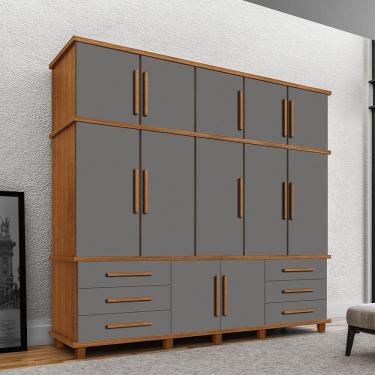 Imagem de Guarda Roupa Londres 5 Portas 6 Gavetas Com Sapateira - Carvalho New/cinza - Cor: Bege