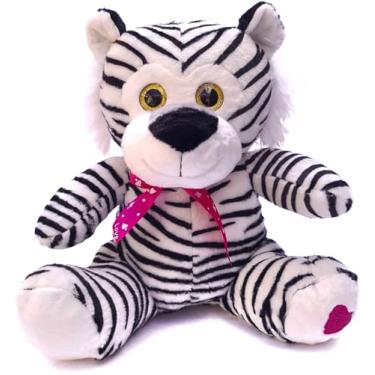 Imagem de Bichinhos De Pelúcia Selva Safari Com Lacinho Coração Bordado No Pé Brinquedo Decoração 30Cms (Tigre Branco)