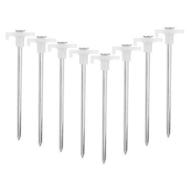 Imagem de Estacas de barraca, pacote com 8 peças de aço galvanizado com estacas de barraca com rolha fluorescente para inclinar tendas de acampamento dossel