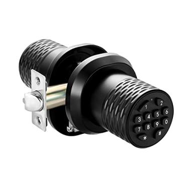 Imagem de Maçaneta inteligente com teclado, fechadura de porta de entrada eletrônica sem chave, trava automática 3s, alça antiderrapante, senha anti-espião, maçaneta preta fosca