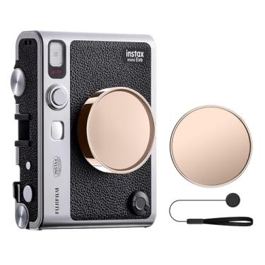 Imagem de MUZIRI KINOKOO Tampa de lente para câmera instantânea Fuji Instax Mini EVO, capa de lente mini EVO de plástico premium em flocagem interna com corda antiperda - ouro champanhe