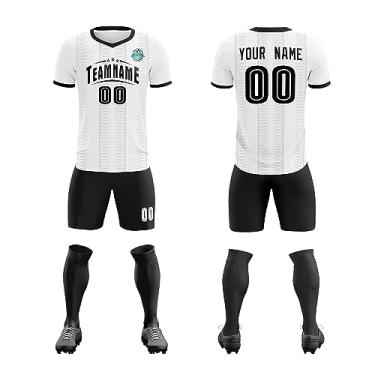 Imagem de Camisa de futebol personalizada masculina jovem camisas de futebol personalizadas shorts uniforme de time com número de nome, Branco e preto - 08, One Size
