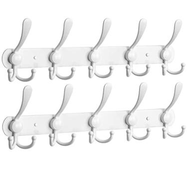 Imagem de NearMoon Suporte de parede para cabideiro - 2 unidades, ganchos para toalha de banho resistentes de aço inoxidável, gancho de revestimento de metal para toalha, casaco, chapéu, chave de banheiro, quarto, entrada de hotel (5 ganchos, branco)