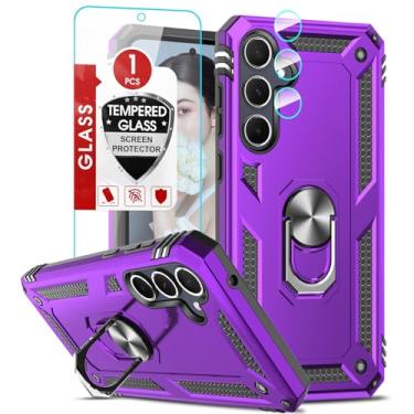 Imagem de LeYi Capa para A35-Samaung com protetor de tela de vidro e protetor de lente de câmera, capa feminina para Samsung A35 5G, capa com anel magnético à prova de choque de nível militar para Galaxy A35