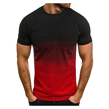 Imagem de Camiseta masculina atlética manga curta gola redonda costura colorida camiseta de treino fina de secagem rápida, Cor 1, G