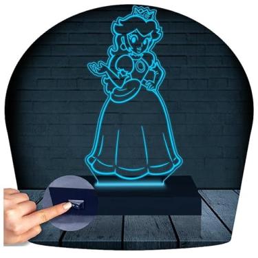 Imagem de Luminária Led 3d | Mario Bros Princesa Peach | Abajur Azul