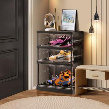 Imagem de CIMLORD Sapateira dobrável de 3 camadas para entrada de armário, 3 a 6 pares, organizador de caixas de armazenamento de sapatos transparentes empilháveis com porta de plástico pequeno para armário de