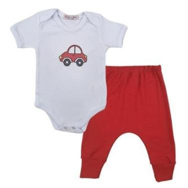 Imagem de Conjunto Body Manga Curta Bordado Carrinho e Calça Suedine Mijão Culote - Roupa Bebê Menino-Masculino