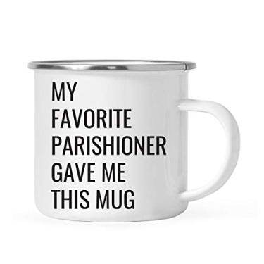 Imagem de Andaz Press Caneca de café de fogueira de aço inoxidável Funny Retirement de 325 ml, My Favorite Parishioner Gave Me This Caneca, 1 pacote, esmalte aniversário Natal escritório xícara ideias de presentes para padre pai pastor
