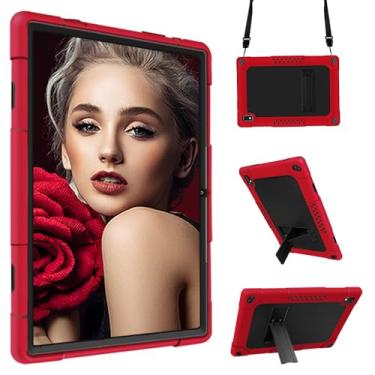Imagem de FIEWESEY Capa híbrida à prova de choque para crianças com alça de ombro para Vastking KingPad K10/KingPad K10 Pro/KingPad Z10/BYYBUO SmartPad A10/Sgin/Oangcc de 10,1 polegadas Android 10 Tablet (vermelho/preto)