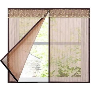 Imagem de Cortina magnética de tela de tela de janela com ímãs para porta de janela, tela de moldura completa, rede de porta para janelas, sem perfuração, instalação de fita de gancho e laço (A, 90 x 120 cm (35