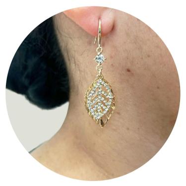 Imagem de Brincos Femininos Longo Folha Strass Luxo Festas Casamento
