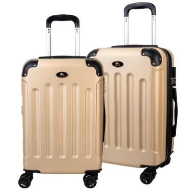 Imagem de Malas de Viagem Kit Bordo Expansível Fibra rígida ABS ZL110 World Onboard com Rodas que giram 360º de engate removiveis e cadeado embarcado (Preto) (Dourado)