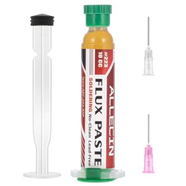 Imagem de ALLECIN Fluxo de solda No Clean 223 10CC 10 mL Seringa de pasta de fluxos de solda eletrônica de alta viscosidade para placas de circuito e fio elétrico de cobre com ferramenta de distribuição de
