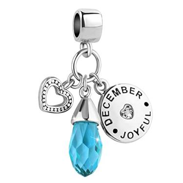 Imagem de GMXLin Pingentes de aniversário de pedra do mês de nascimento em forma de gota e coração de amor, compatível com pulseiras Pandora Charms, Cobre, Cobre