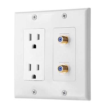 Imagem de IBL - Tomada 15A, TV a cabo coaxial de 2 portas, banhado a ouro, tipo F, placa de parede branca