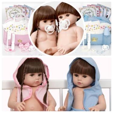 Imagem de Bebe Reborn Gêmeos Olhos Castanhos Príncipe Princesa Enxoval - Cegonha