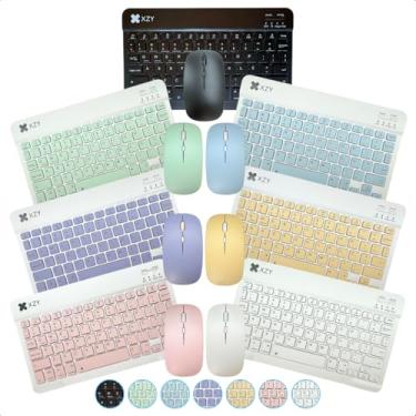 Imagem de Kit Teclado E Mouse Sem Fio Bluetooth Colorido Compativel com Tablet Computador Ipad (Preto)