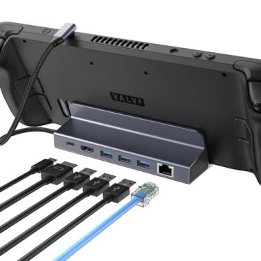 Imagem de Adaptador multiportas Hub USB com HDMI, 4K 60Hz, Ethernet, 3 portas USB 3.0, fornecimento de energia tipo C e porta de áudio, Chromebook Pixel, Switch, Steam Deck