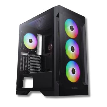 Imagem de GAMDIAS ATX Capa para jogos Mid Tower com 3 ventiladores de computador ARGB de 120 mm e painel de vidro temperado lateral chassi para PC com porta giratória