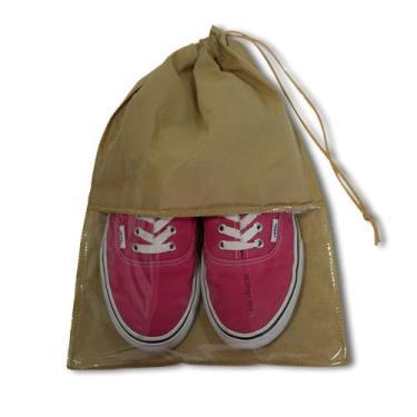 Imagem de 10 Sacos Para Sapatos / Porta Sapato Bege 36x28cm C/ Visor - IDEALIZA