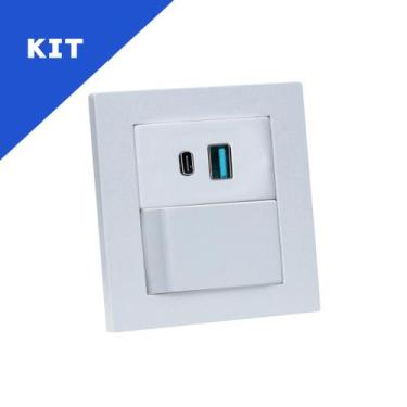 Imagem de Kit Espelhos de Tomadas Duplo Reto 2 Usb 9.0A 1 Interruptor - CONNECT 
