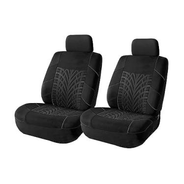 Imagem de Capas de assento de carro para bancos dianteiros, protetores de assento de veículo de poliéster à prova d'água respiráveis e impermeáveis, capa de almofada automotiva dividida antiderrapante, acessórios internos do motorista para a maioria dos carros, caminhões, SUV, Van (preto)