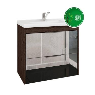 Imagem de Gabinete Para Banheiro 59cm 100% MDF Com 2 Gavetas Espelhadas E Pia Califórnia Mgm Móveis Café