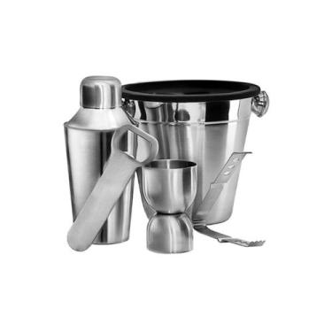 Imagem de Kit Conjunto Jogo Bar 5 Peças Coqueteleira Aço Inox Presente - TUUT