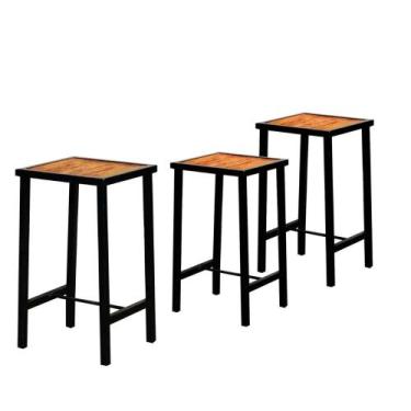 Imagem de Jogo 3 Banqueta Baixa Industrial Preta Madeira Imbuia - Don Castro Dec