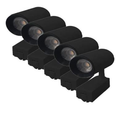 Imagem de Kit 5 Luminária Preta Trilho Spot Led 7W 3500K Branco Quente - AAAtop