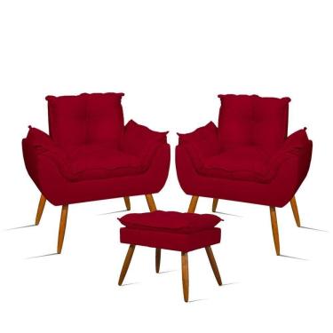 Imagem de Kit Luxo 02 Poltronas Amamentação Suede + 1 Puff Pés Palito Cor:vermelho Vermelho
