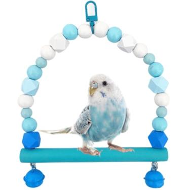 Imagem de Balanço de pássaro de madeira colorido, brinquedo de balanço de periquito com sinos, calopsita, periquito, periquito, suporte de poleiro de conure, acessórios de gaiola de pássaros para equilibrar,