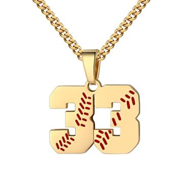 Imagem de Colar com número de beisebol para meninos 00-99 Atletas Jersey Número colar de aço inoxidável corrente banhada a ouro 55,88 cm pingente de beisebol personalizado presente de beisebol para homens e mulheres meninas, Aço inoxidável, não sabe