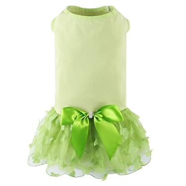 Imagem de Vestido tutu de algodão macio para cães, saia com borboleta cúbica, vestido de princesa para cães pequenos, médios, Natal, feriado, piquenique, festa de aniversário (verde, PP)