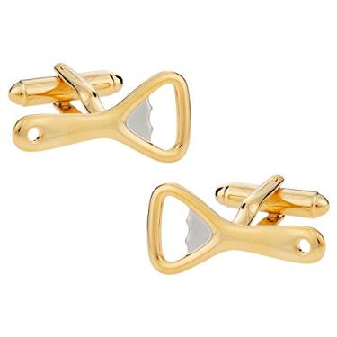 Imagem de Abotoaduras de abridor de garrafas de prata douradas com caixa de apresentação Cuff-Daddy