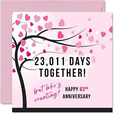 Imagem de Cartão engraçado de aniversário de 63 anos para esposa ou marido - 23011 dias juntos - I Love You Gifts, Happy 63rd Wedding Anniversary Cards for Partner, 5,7 x 5,7 polegadas Cartões comemorativos para sessenta e três aniversários