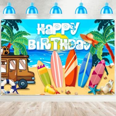 Imagem de Piscina verão praia prancha de surf feliz aniversário fotografia tema havaiano decoração de surf para pessoas festa de aniversário banner decorações suprimentos