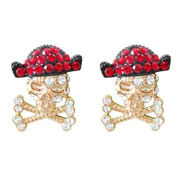 Imagem de Navachi Brincos AZ1013 de esqueleto com tema de Halloween banhado a ouro 18 k para mulheres, meninas e crianças, Metal Cristal