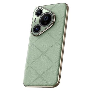 Imagem de HAO RIYLN Capa de couro para Huawei Pura 70 Ultra/70 Pro+/70 pro/70, capa de telefone com proteção de lente de metal, capa ultrafina à prova de choque, verde, 70 Pro