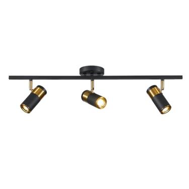 Imagem de Magiroz Kit De Iluminação De Trilho Preto Moderno De 3 Luzes, Luminárias De Trilho De Cozinha Led Ajustáveis, Luminária De Teto, Cabeça De Luz Rotativa Flexível, Holofote De 3 Vias, Lâmpada Gu10 Inc