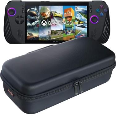 Imagem de ButterFox Bolsa de transporte grande para ASUS Rog Ally X com suporte integrado, serve para carregador, bolso grande de acessórios para bateria de 65 W, mouse fino e cabo HDMI - preto/roxo