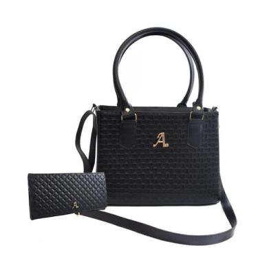 Imagem de Kit Bolsa Feminina Baú Média Alça Transversal Ajustável Elegante Compa