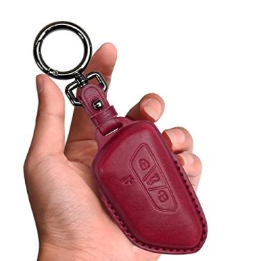 Imagem de Tukellen Capa de chaveiro de couro Volkswagen compatível com VW MK8 Golf/GTI Skoda Octavia Remote Protector Jacket Keyless Entry (vermelho)