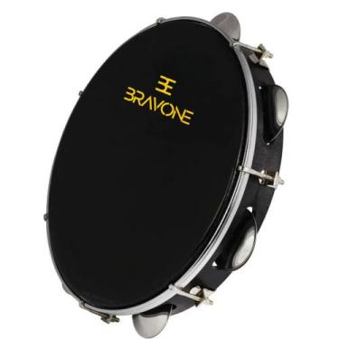 Imagem de Pandeiro Profissional 10" Pele Leitosa Preto Bravone - NoBrand, Preto