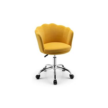 Imagem de Cadeiras de mesa, concha de pétala de veludo, cadeira de escritório, cadeira de escritório ajustável com acento giratório (cor: amarelo)