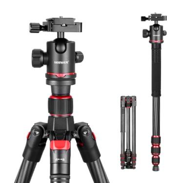 Imagem de HollyWave Tripé Monopé para Câmera 2 em 1 Fibra Carbono Cabeça Esférica 360 Graus Preto com Travas de Torção, Foto Vídeo Profissional, Leve e Resistente