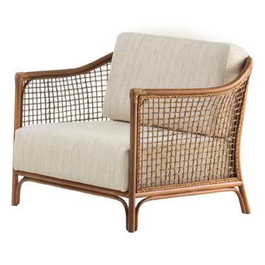 Imagem de Poltrona com braço Oslen Algodão Bege Madeira Cedro Junco Natural Terracota