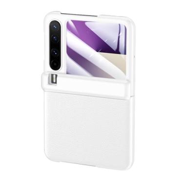 Imagem de LTLMYDAM Capa de couro para Huawei Pura X, capa traseira com textura de lichia elegante vidro temperado proteção completa para telefone com dobradiça, branca, Pura X