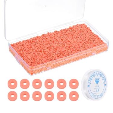 Imagem de PATIKIL Kit de 4000 peças de pulseira de contas de argila, 4 mm, contas espaçadoras de argila de polímero redondas planas com cordão elástico para fazer joias de amizade, laranja